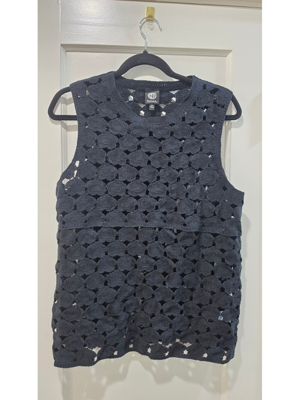 Bobeau Black Crochet Sleeveless Top Medium Cotton Acrylic